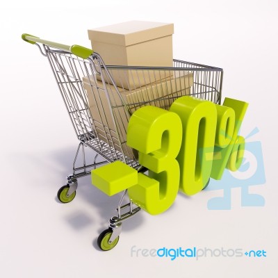 Shopping Cart And Percentage Sign, 30 Percent Stock Image