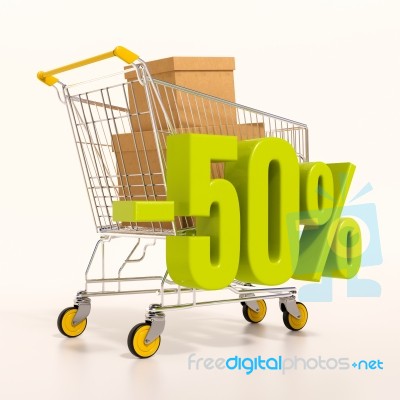 Shopping Cart And Percentage Sign, 50 Percent Stock Image