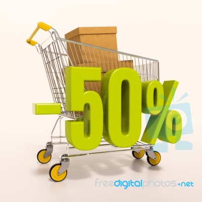 Shopping Cart And Percentage Sign, 50 Percent Stock Image