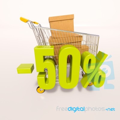 Shopping Cart And Percentage Sign, 50 Percent Stock Image