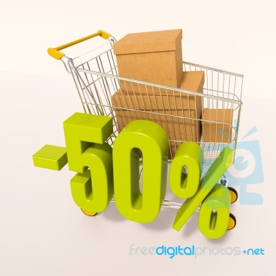 Shopping Cart And Percentage Sign, 50 Percent Stock Image