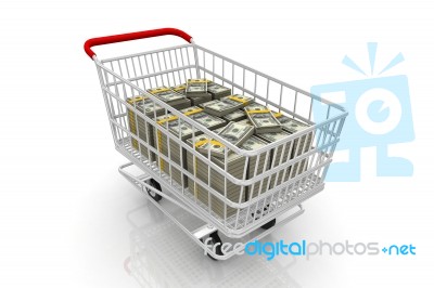 Shopping Cart With Dollars Inside Stock Image