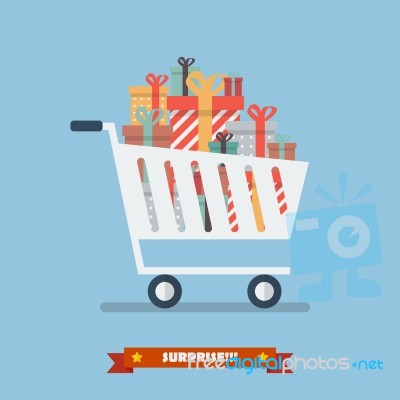 Shopping Cart With Piles Of Presents Stock Image