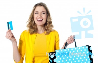 Shopping Lady Holding Credit Card Stock Photo