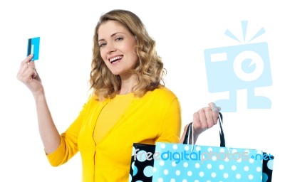 Shopping Lady Showing Credit Card Stock Photo