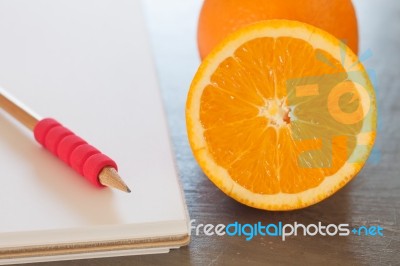 Shopping List With Healthy Fruits Stock Photo