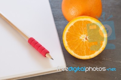 Shopping List With Healthy Fruits Stock Photo