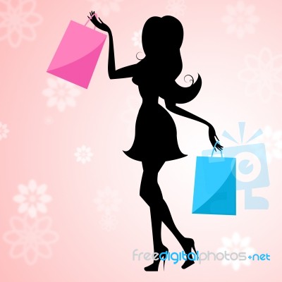 Shopping Woman Means Commercial Activity And Buying Stock Image