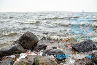 Shore Of The Lake In Autumn Stock Photo