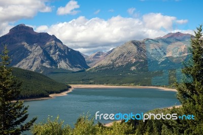 Shoreline Of Lower Two Medicine Lake Stock Photo