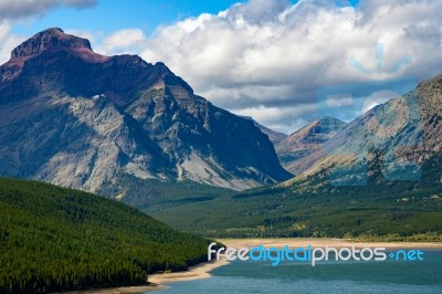 Shoreline Of Lower Two Medicine Lake Stock Photo