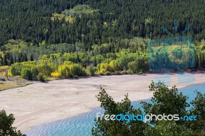 Shoreline Of Lower Two Medicine Lake Stock Photo