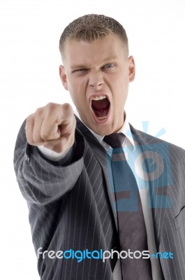 Shouting Boss Pointing At Camera Stock Photo