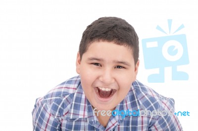 Shouting Boy On White Background Stock Photo