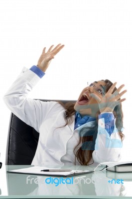 Shouting Doctor Looking Upward Stock Photo