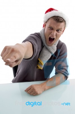 Shouting Man pointing forward Stock Photo