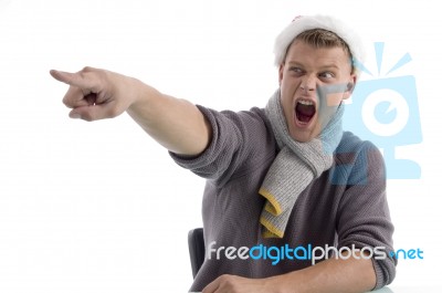 Shouting Man Wearing Santa Hat Stock Photo