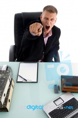 Shouting Manager Pointing Forward Stock Photo