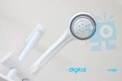 Shower Head To Upper Soft Bath Room Stock Photo