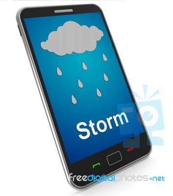 Showers On Mobile Means Rain Rainy Weather Stock Image