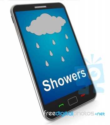 Showers On Mobile Means Rain Rainy Weather Stock Image