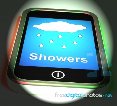 Showers On Phone Displays Rain Rainy Weather Stock Image