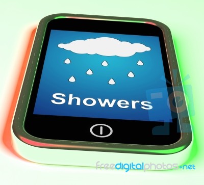 Showers On Phone Means Rain Rainy Weather Stock Image