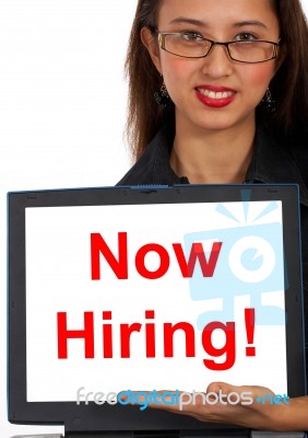 Showing Now Hiring Computer Message Stock Photo