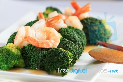 Shrimp Fried Broccoli Broccoli Stock Photo