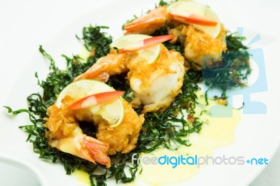 Shrimp With Lemon Sauce Stock Photo