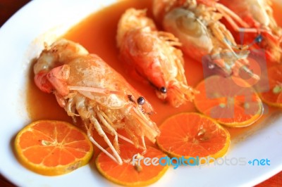 Shrimps In Tomato Sauce Stock Photo