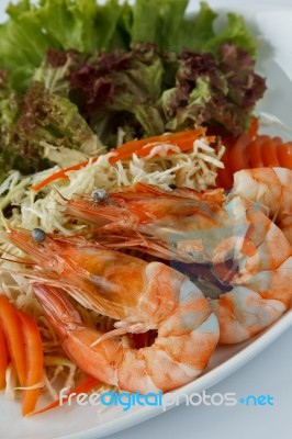 Shrimps With Salad Stock Photo