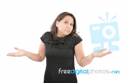 Shrugging Middle Aged Lady Stock Photo