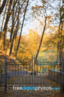 Shut Iron Spiked Gates Stock Photo