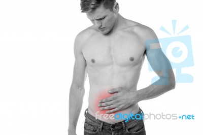 Sick Stomach Issue. Too Painful Stock Photo