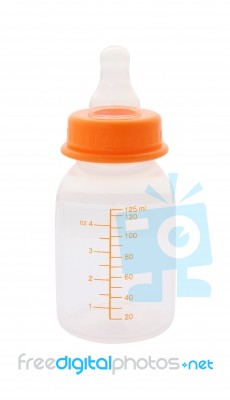 Side Baby Milk Bottle On White Background Stock Photo