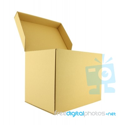 Side Cardboard Cover Opened Paper Box On White Background Stock Photo