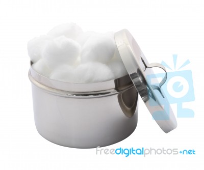 Side Cotton Wool Container And Cover On White Background Stock Photo