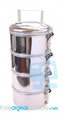 Side Face Metal Tiffin Carrier On White Background Stock Photo