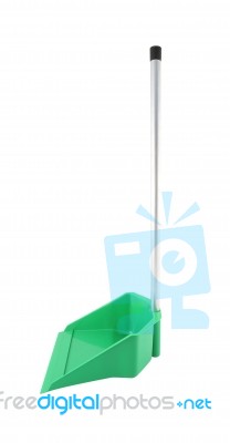 Side Green Plastic Dustpan On White Background Stock Photo