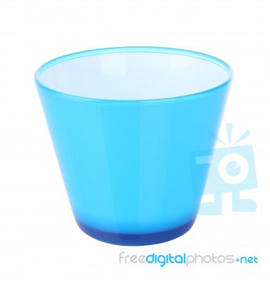 Side Of Blue Plastic Jar Opened On White Background Stock Photo