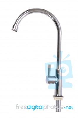 Side Of Kitchen Faucet On White Background Stock Photo