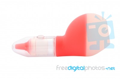 Side Of Nasal Aspirator With Cap On White Background Stock Photo