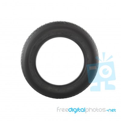 Side Of Old Car Tire On White Background Stock Photo