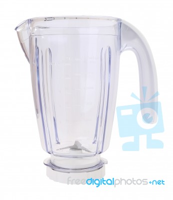 Side Of Plastic Blender Bowl On White Background Stock Photo