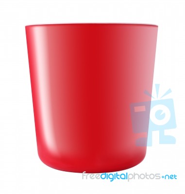 Side Of Red Plastic Bucket On White Background Stock Photo