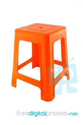 Side Orange Plastic Rectangle Chair On White Background Stock Photo