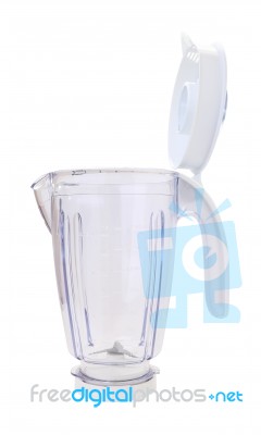 Side Plastic Blender Bowl With Cover On White Background Stock Photo