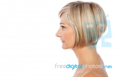 Side Portrait Of A Beautiful Woman Stock Photo