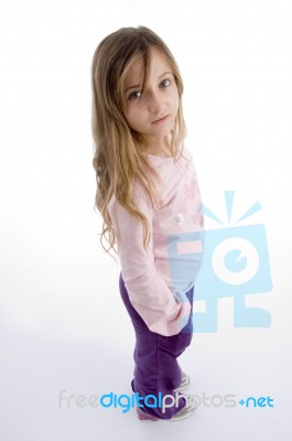 Side Pose Of Little Girl Stock Photo